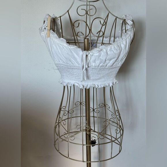 Princess Polly white smocked crop top with ruffle detail size 6 - Picture 1 of 11